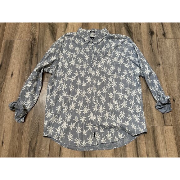 American Eagle Mens Seriously Soft Button-Up Shirt XXL Blue & White Palm Print - Picture 1 of 4